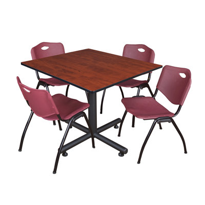 Nicklos Square X-Base Breakroom Table, 4 M Stack Chairs
