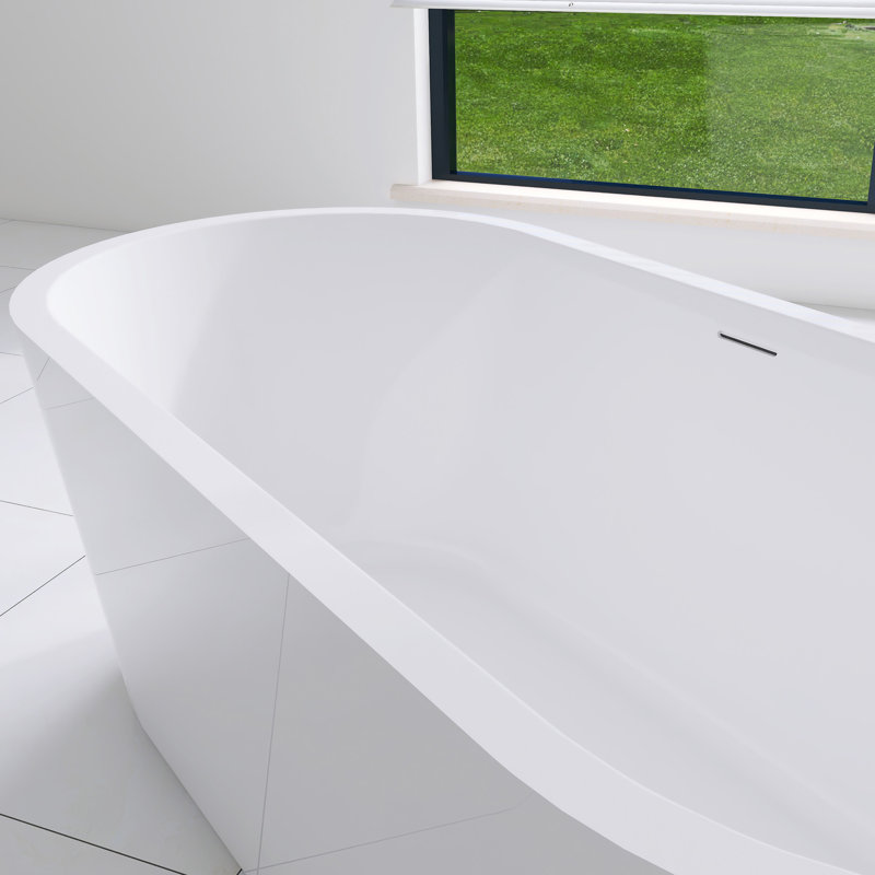 Baignoire de trempage autoportante 59 po en acrylique blanc brillant 59 po