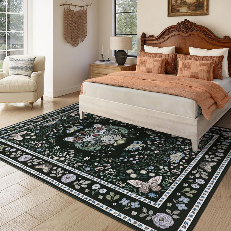 Tapis à poils longs lavable à la machine avec motif tigre et antidérapant, Noir, Rectangle 9' x 12'