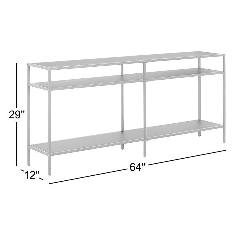64" Wide Console Table with 2-Tier Open Shelving — Blackened Bronze Modern Metal Entryway Table for Living Room or Hallway | Ceno