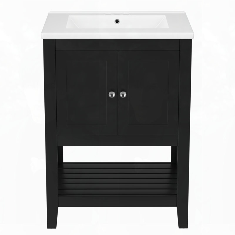 Meuble-lavabo en bois massif, Noir