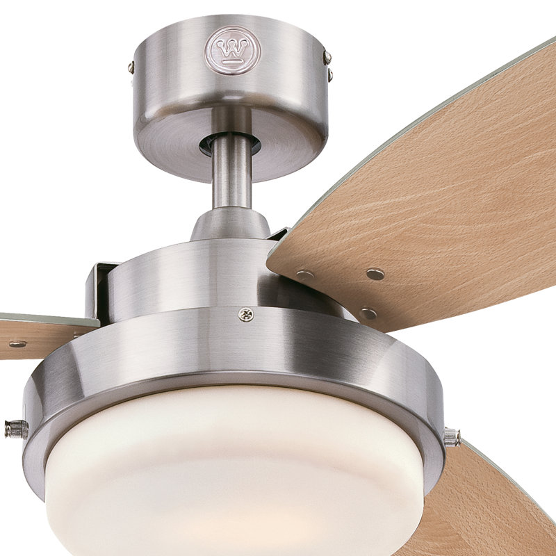 Alloy 52'' Ceiling Fan with Light Kit, Brushed Nickel with Beech/Wengue Blades