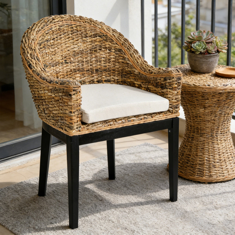 Natural Rattan Upholstered Wood Frame Accent Chair