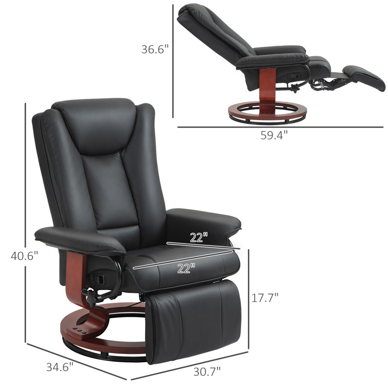 Manual Swivel Recliner Chair, Reclining Chair With Footrest For Living Room, Black