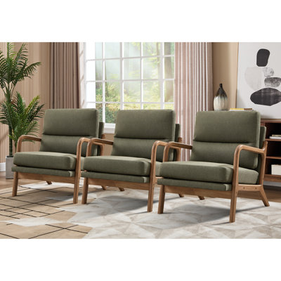 25.59'' Wide Upholstered Fabric Accent Armchair With Solid Wood Leg (Set of 3)