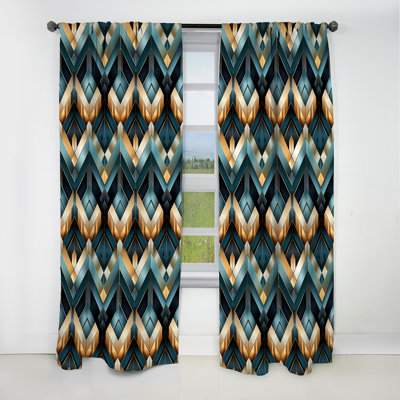 Motif à chevrons glamour bleu et doré - Rideau à chevrons - Rideau occultant - 1 panneaux