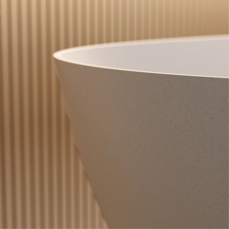 61'' Freestanding Bathtub Resin Stone Soaking Bathtub Solid Surface Modern Tubs With Overflow And Pop-Up Drain, Beige
