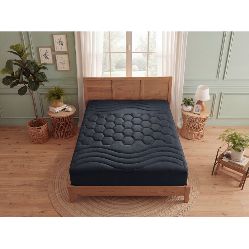 Protège-matelas - Protège-matelas matelassé ajusté avec poche profonde, Très grand lit, Noir