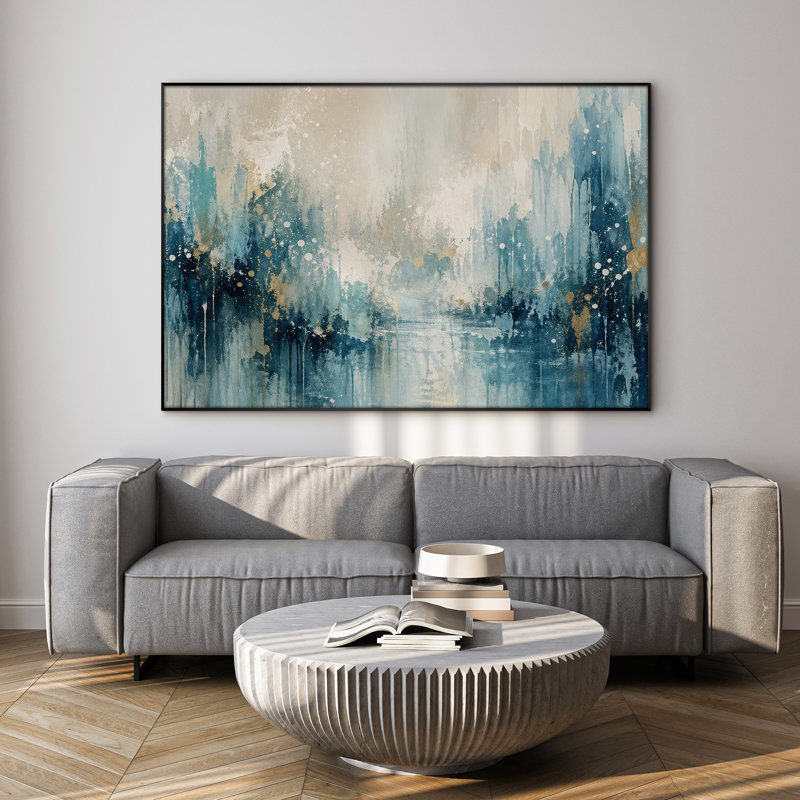 Très grand art mural imprimé sur toile - Décoration de salon contemporaine bleu forêt abstraite - «Assemblage requis (cadre non fini)»