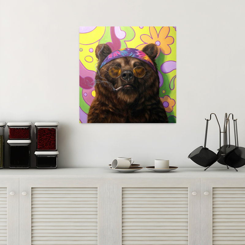 Bearly Buzzed Contemporary, lavande, art urbain, H 18 po x l 18 po