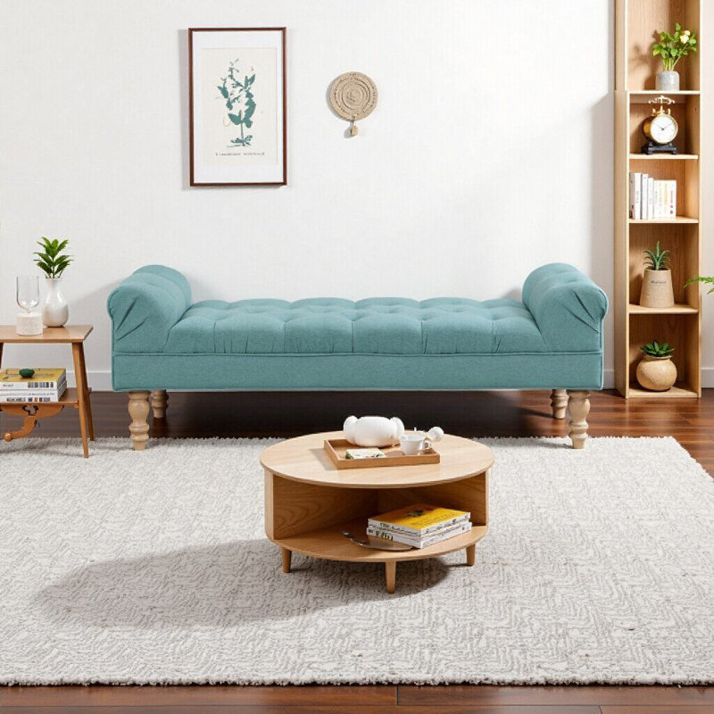 Banc rembourré capitonné bleu sarcelle Dusty, Bleu sarcelle vieilli
