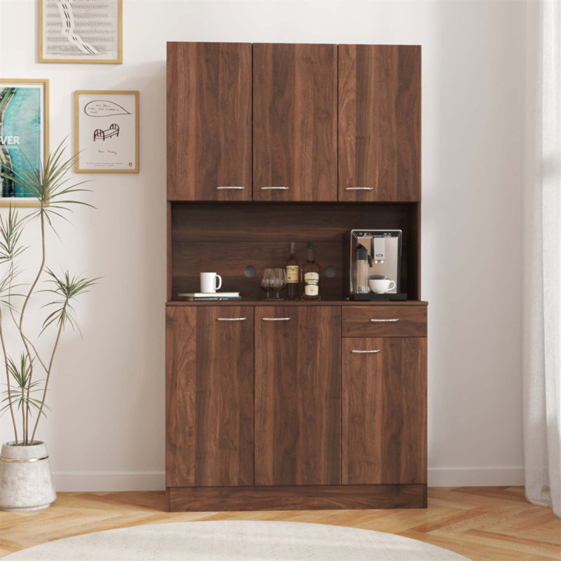 Armoire spacieuse à 6 portes avec tablettes ouvertes et tiroir, solution de rangement durable et élégante pour les chambres à coucher
