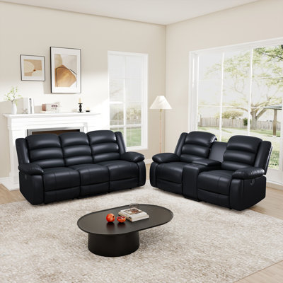 Lamyiah 2 Piece Classic Vegan Leather Manual Reclining Living Room Set with Cup Holders and Console