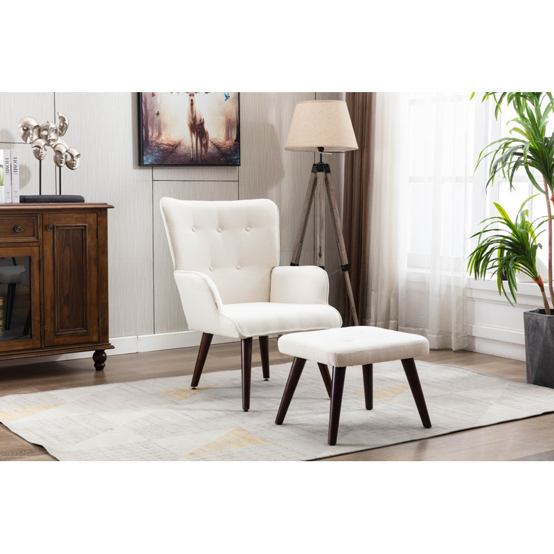 Fauteuil à oreilles et repose-pieds capitonné en polyester l 27,2 po Hike, Polyester ivoire
