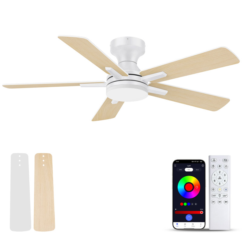 Ventilateur de plafond encastré blanc d'intérieur 42 pouces à 5 pales avec lumières à DEL RVB et télécommande / à intensité variable, 6 vitesses