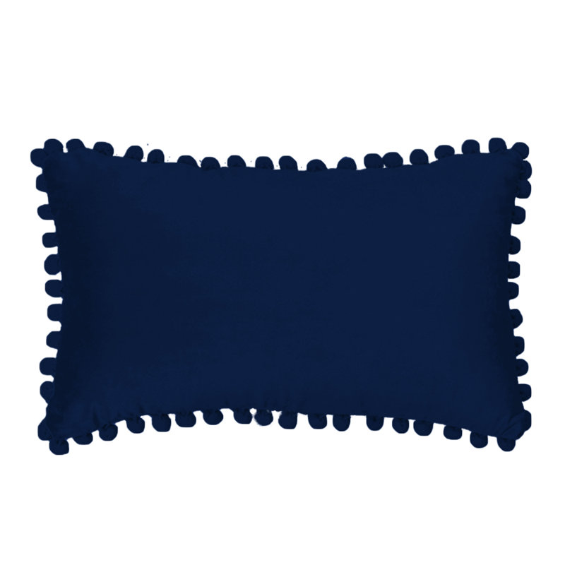 (Covers AND Inserts) Set of 2 PomPom Rectangular Lumbar Throw Pillows size 12"x20", Navy