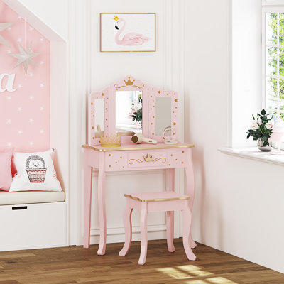Kids Vanity Set With Mirror,Pink