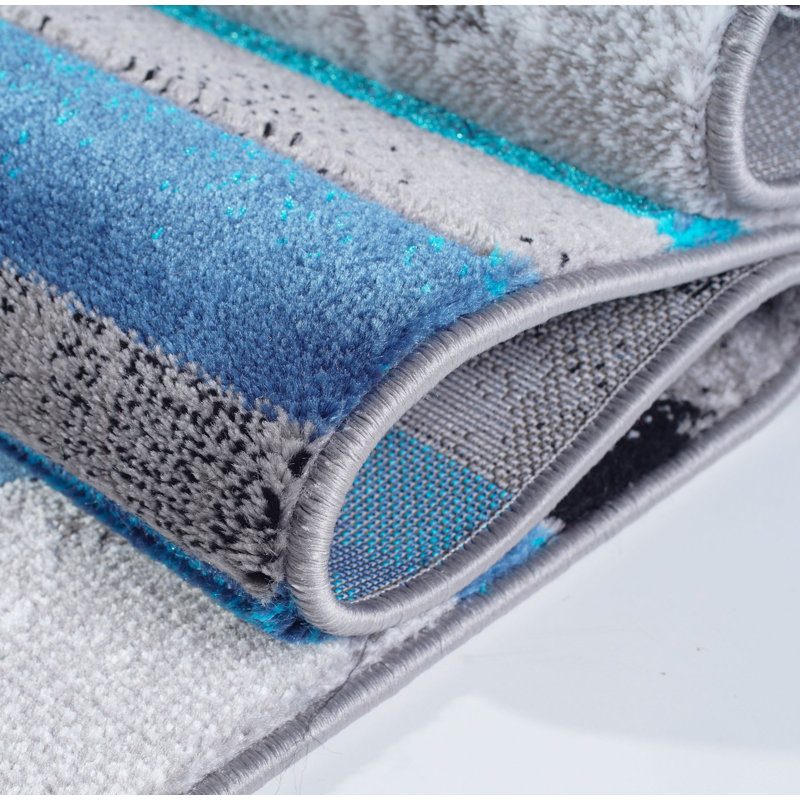 Tapis gris et bleu à motif géométrique Collier, Rectangle 7 pi 10 po x 10 pi 5 po