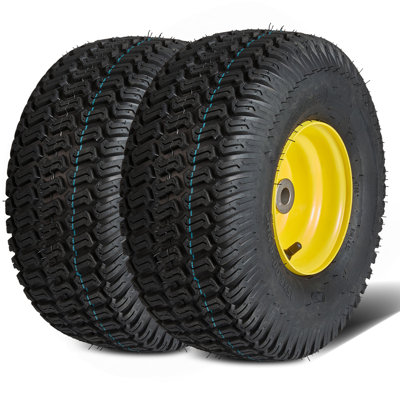 Lawn Mower Tires With Rim, 15X6-6" Tubeless Tractor Tires, 2-Pack Tire And Wheel Assembly, S-Turf Pneumatic Tires, 3" Offset Hub, 3/4" Bushing Size, 16 PCS Adapters For Riding Mower Lawn Tractor
