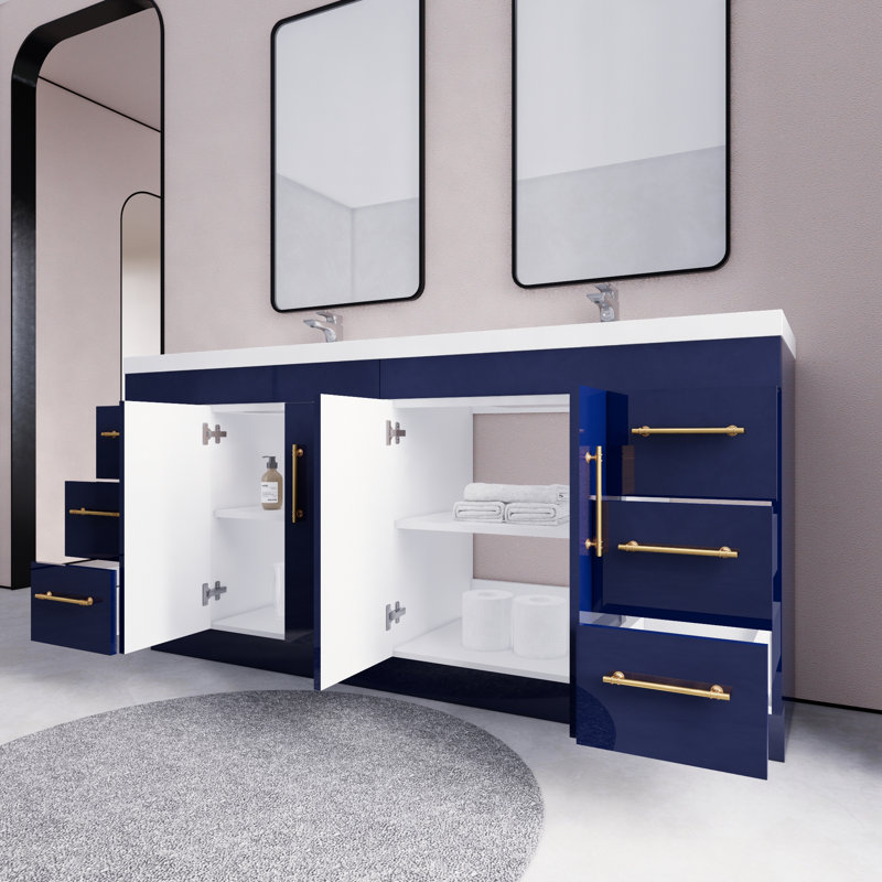 Verda 70.86'' Double Bathroom Vanity with Acrylic Top, Navy Blue