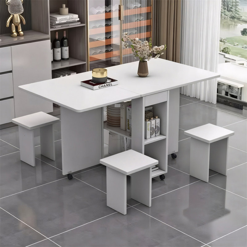 Table de salle à manger pliante à abattants pour 4 personnes avec 4 chaises, table de salle à manger pliable et compacte avec rangement et 6 roulettes, P 47,2 po x l 23,6 po x H 30,3 po