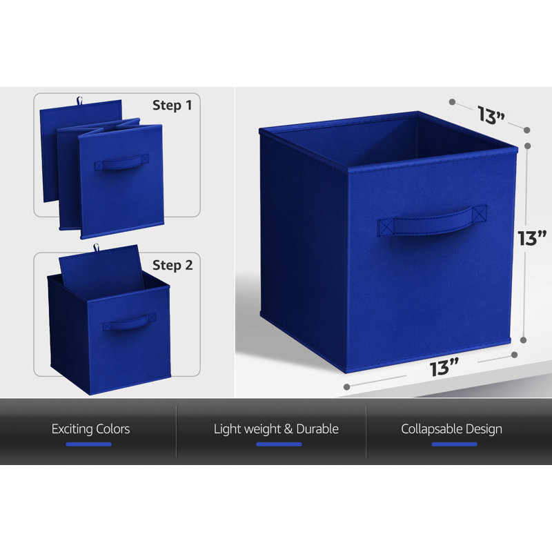 Grands cubes de rangement pliables 13 po avec poignées 13 pièces, bleu royal, Bleu royal