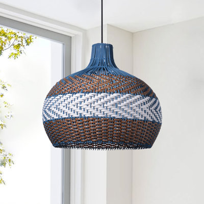 Unique Blue Rattan Pendant Light,Basket Chandelier for  Kitchen Hallway Dining Farmhouse