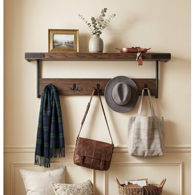 Kyra 42” Oak & Metal Wall-Mounted Coat Hook with Shelf