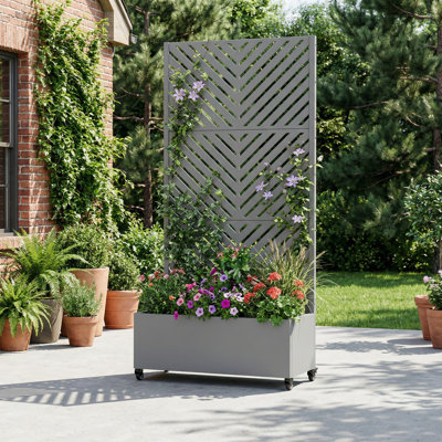 Metal Planter Box with Trellis with Wheels