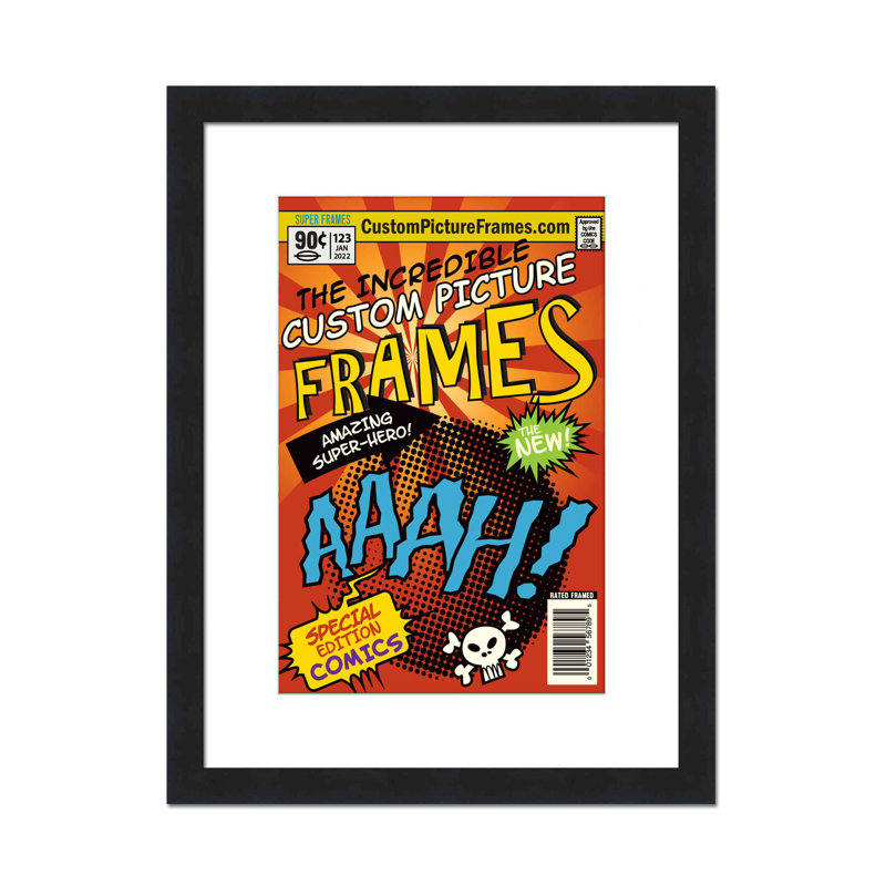 Wood Picture Frame with Mat, 8.125"x13", Black/White