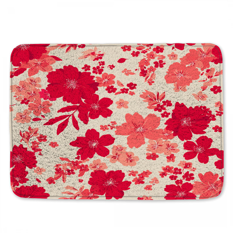 Tapis de bain floral, Simple - L 17 po x l 24 po, Red Floral 4