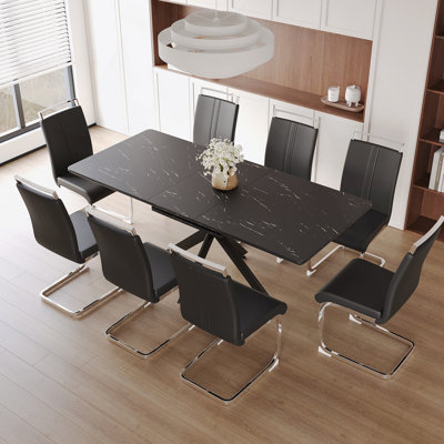Ensemble de table de salle à manger extensible pour 6 à 8 personnes avec chaises en forme de C sans accoudoirs rembourrées, idéal pour les réunions de famille et les occasions formelles