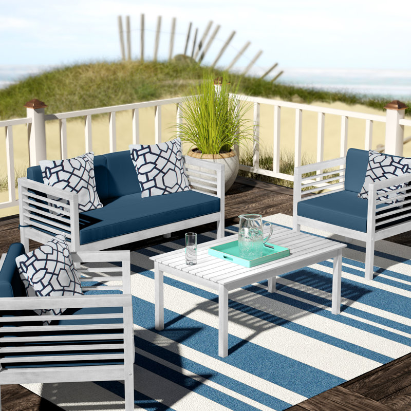 Arlethe 4 Piece Sofa Seating Group with Cushions, White Frame/Navy Cushion