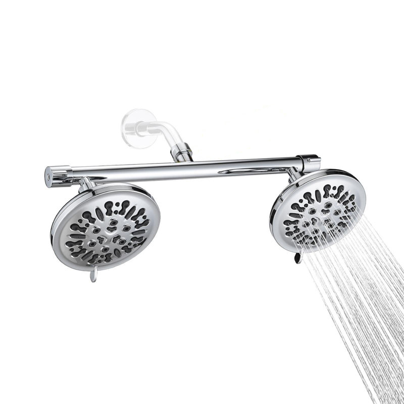 Double Shower Head with Built-in Valve, High Pressure 8 Setting Dual Shower Head Design, Chrome