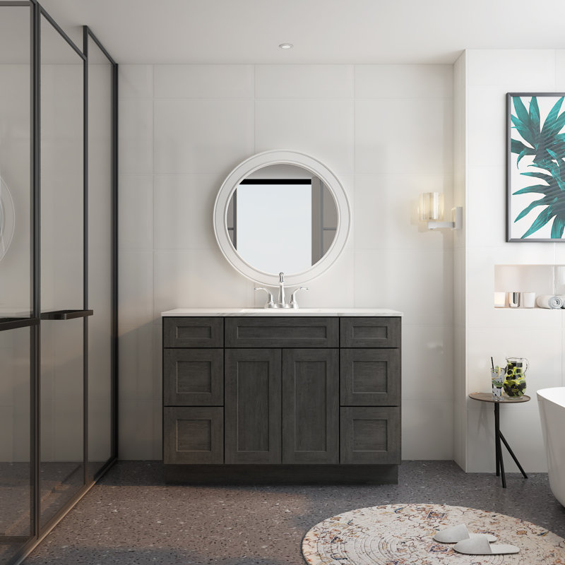 Base de meuble-lavabo avec tiroir, Style Shaker gris anthracite