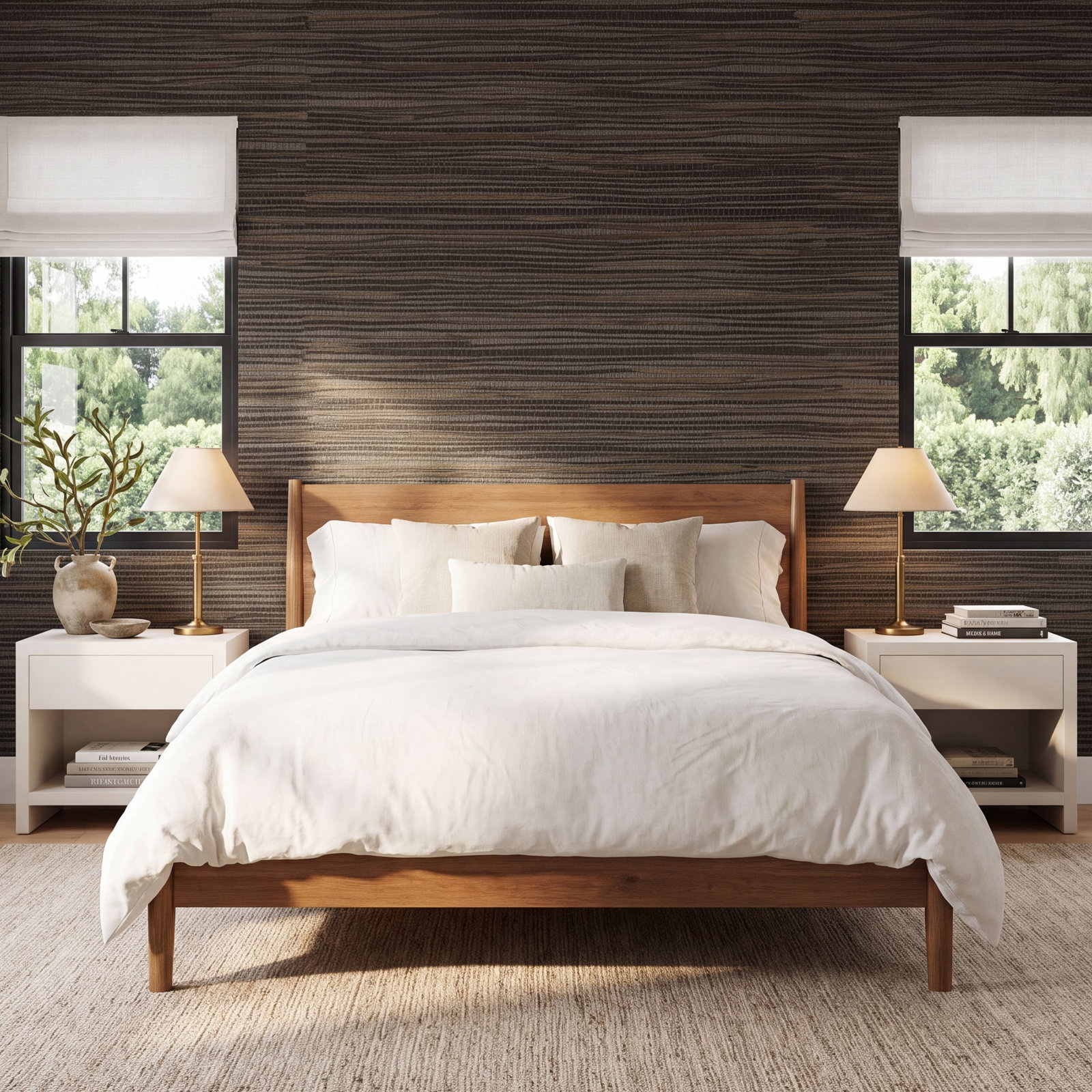 Wallace Grasscloth Wallpaper Double Roll, Black