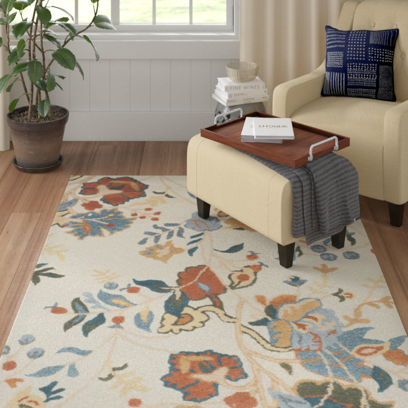 Tapis bleu en laine / coton / latex touffeté à la main Skelmersdale, Rectangle 5 pi x 8 pi