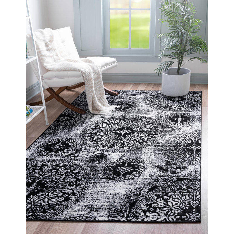 Tapis floral Brandt, Rectangle 2 pi 2 po x 3 pi 1 po, Noir / blanc