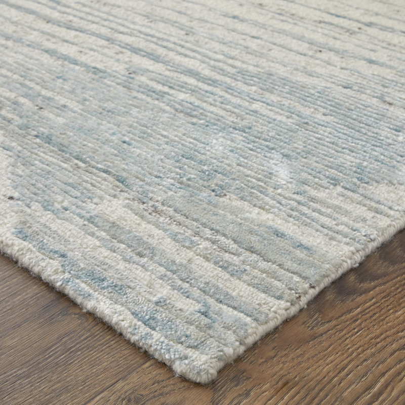 Brighton Handmade Wool Abstract Area Rug, Mint/Ivory, Rectangle 9'6" x 13'6"