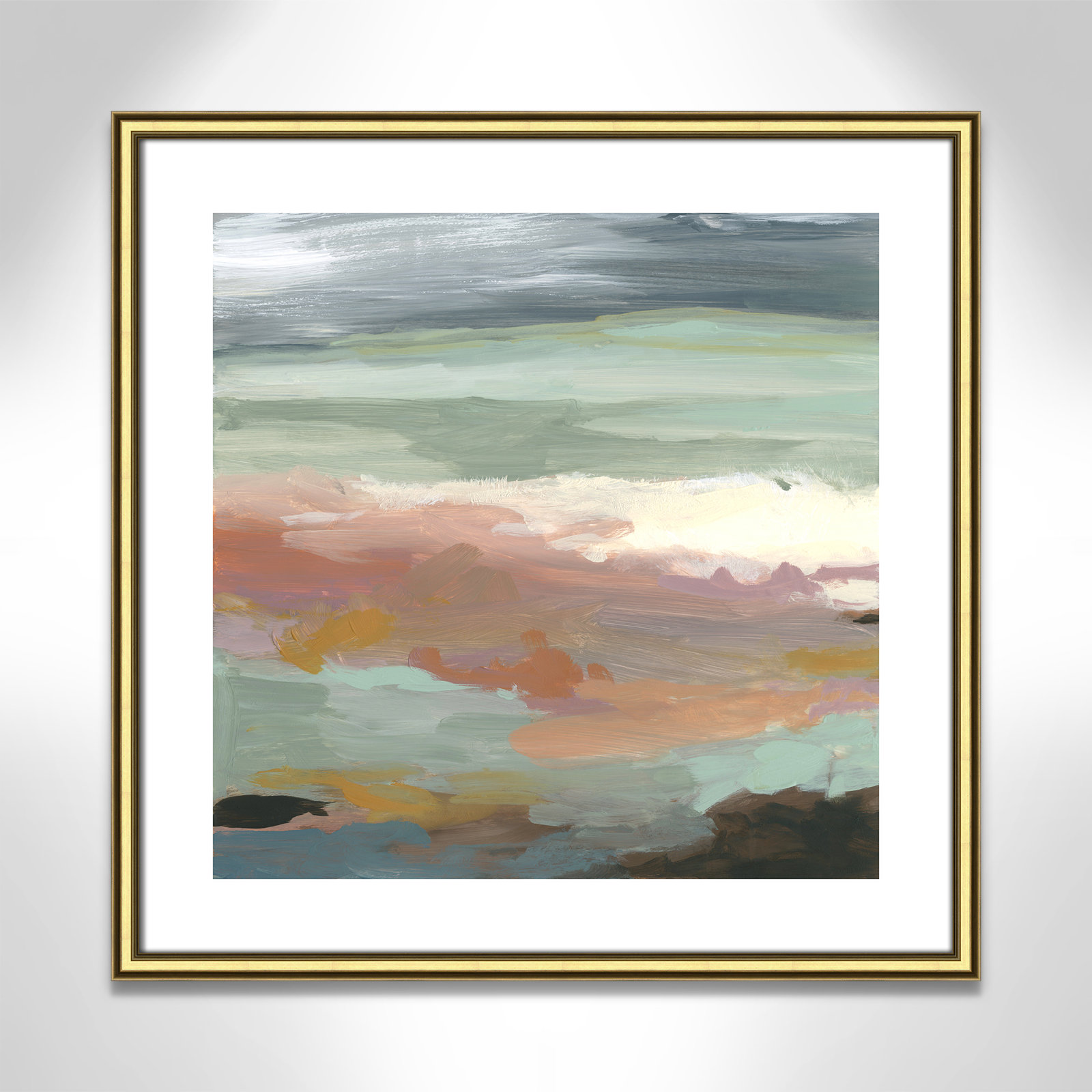 Ocean Bluffs by Carol Robinson - Painting Print on Paper, Picture Framed Paper, 28.75" H x 28.75" W, White Wood
