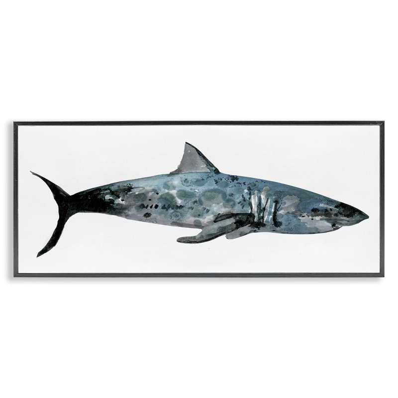 Reproduction d'art giclée de requin à l'aquarelle par Stellar Design Studio, Giclée encadrée noir minuit, H 10 po x l 24 po