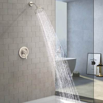 Single Handle 6 - Functions Wall Mounted Shower Faucet With Included Rough In Valve, Adjustable Joint For 360° Direction, Spray Holes, Lever Temperature Adjustment, Brushed Nickel Plastic Finish
