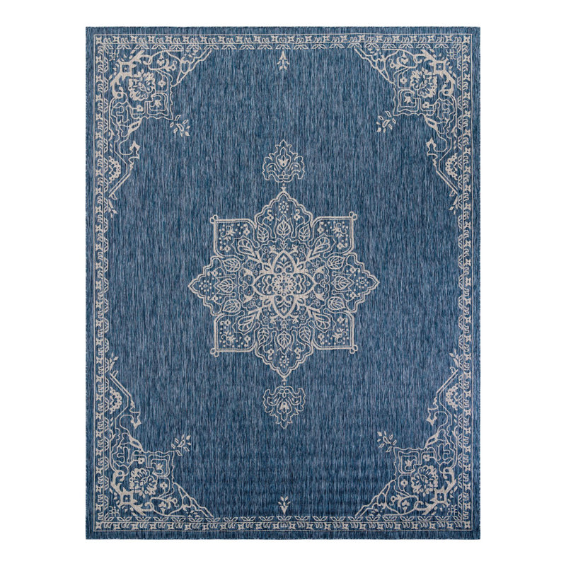 Cowhill Oriental Blue/Grey Indoor/Outdoor Area Rug, Rectangle 10' x 13'1"