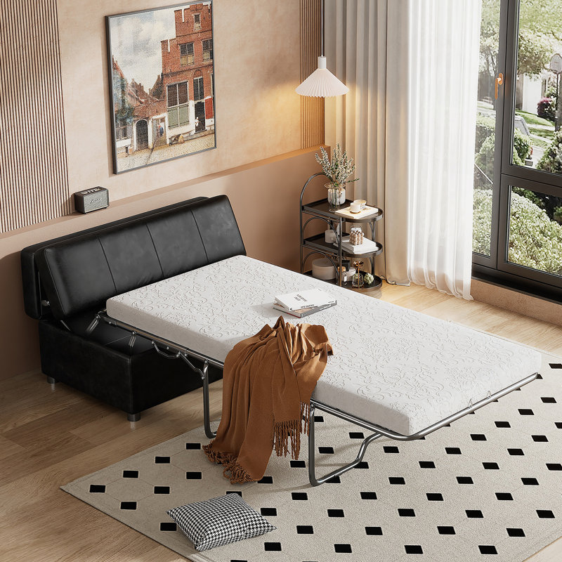 Lit escamotable pliant avec lit d'invité convertible et matelas, Noir