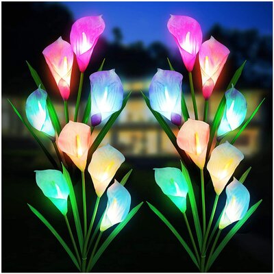 Solar Lights Outdoor Decorative, Kooper 4 Pack Solar Garden Lights With 16 Calla Flowers 7 Color Changing Led Soalr Powered Outdoor Lights, Waterproof -  HG0051