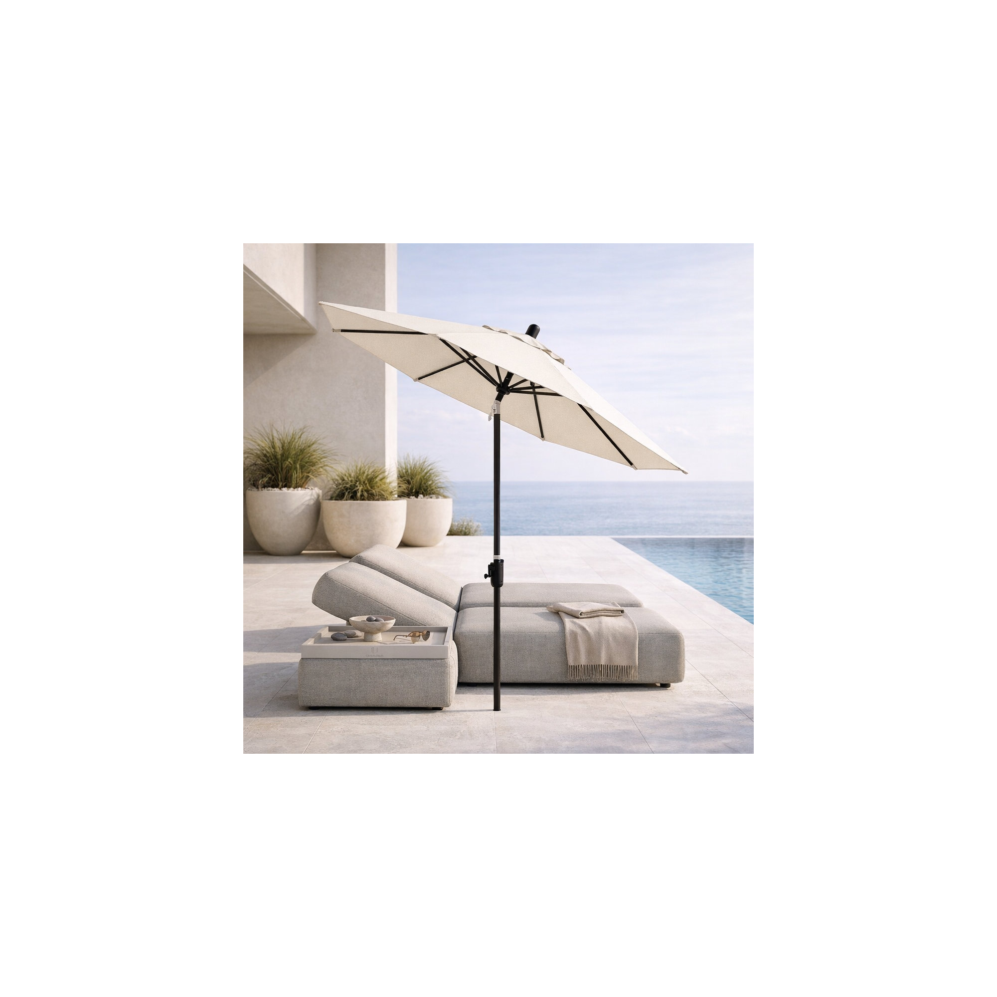 Natalie 8' 8" Market Sunbrella® Umbrella, Canvas Natural Sunbrella® Canvas, Black Sapphire