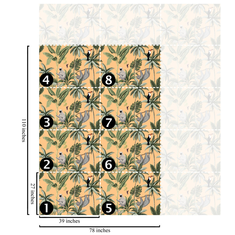 Orange Tropical Jungle Wallpaper with Monkeys