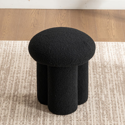 Mushroom Stool, Sherpa Upholstered Round Ottoman, Modern Foot Stool for Living Room, Entryway, Bedroom Vanity