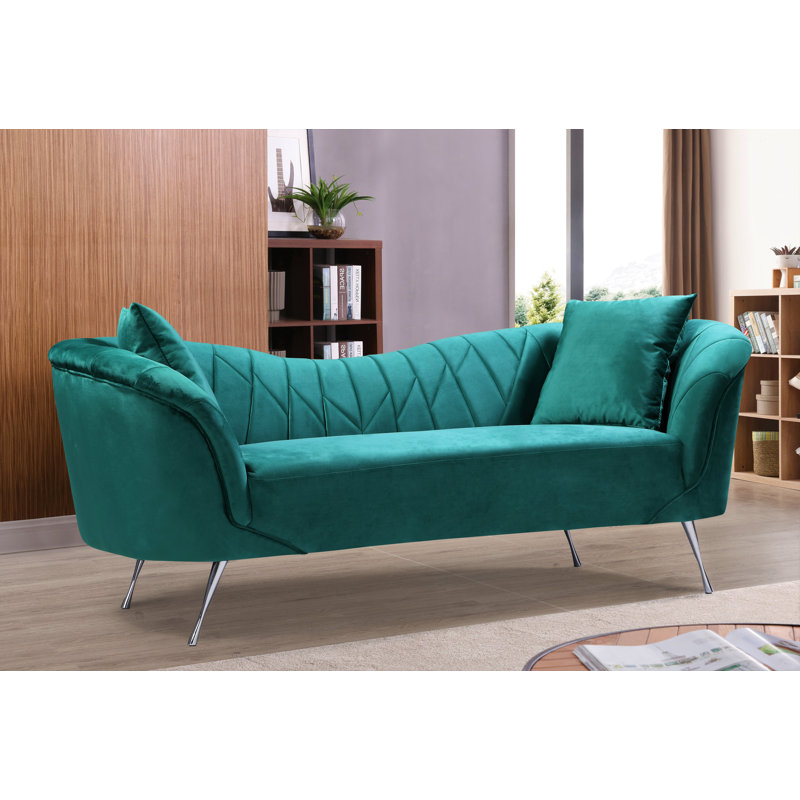Canapé en velours à accoudoirs évasés, Velours vert, 34.2”H x 81.9”W x 31.5”D