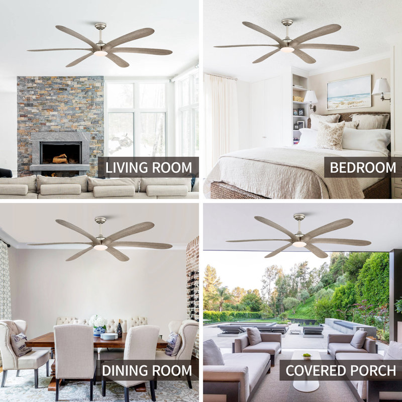 72" 6-Speed Reversible DC Motor Ceiling Fan with Dimmable LED Lights and Remote Control, Nickel/Oak